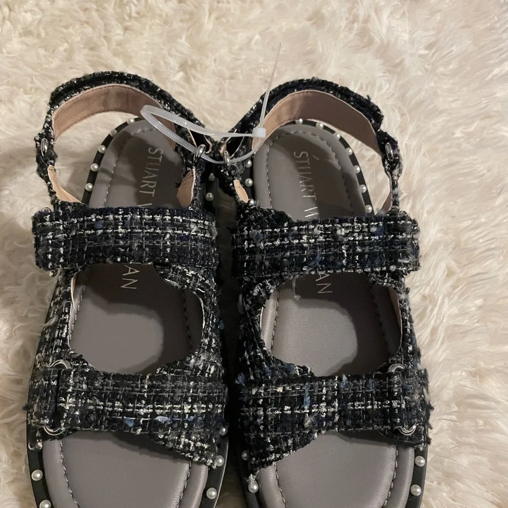 Stuart Weitzman Zoe Lift Embellished Tweed Sandals